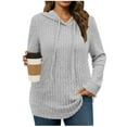 thumbnail image 3 of yoeyez Womens Plus Size Ribbed Knit Hoodie Lightweight Drawstring Solid Sweater Tops Casual Long Sleeve Pullover Sweatshirts Gray,S, 3 of 7