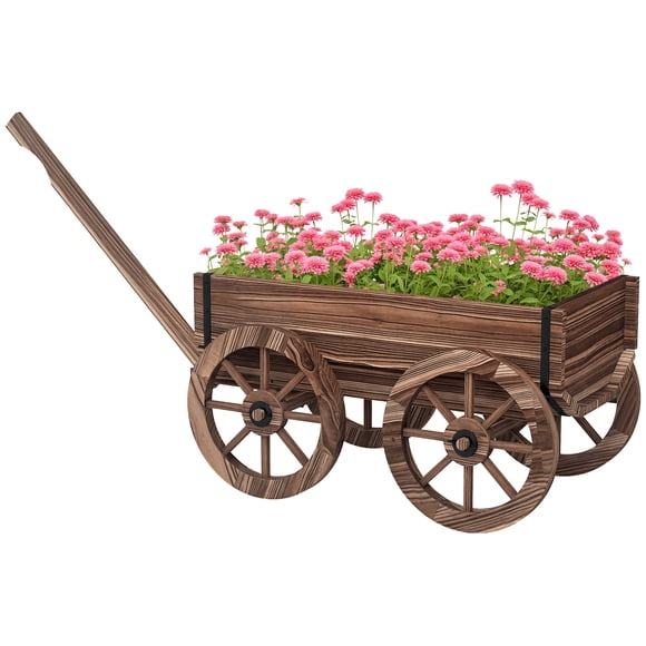 Outsunny Bac de Plantation en Forme de Chariot en Bois, Jardinière Surélevée, Carbonisé