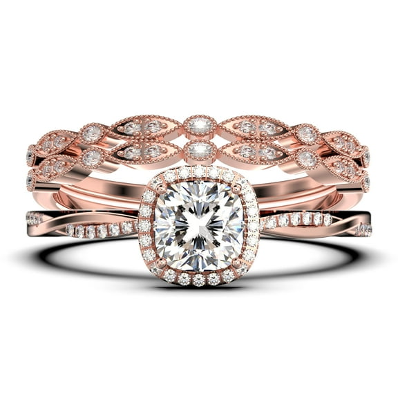 Twisted Infinity Band Dazzling Boho & hippie 2.00 Carat Round Cut Diamond Moissanite Engagement Ring, Classic Wedding Ring in 10k Solid White Gold, Gift For Wife, Trio Rings