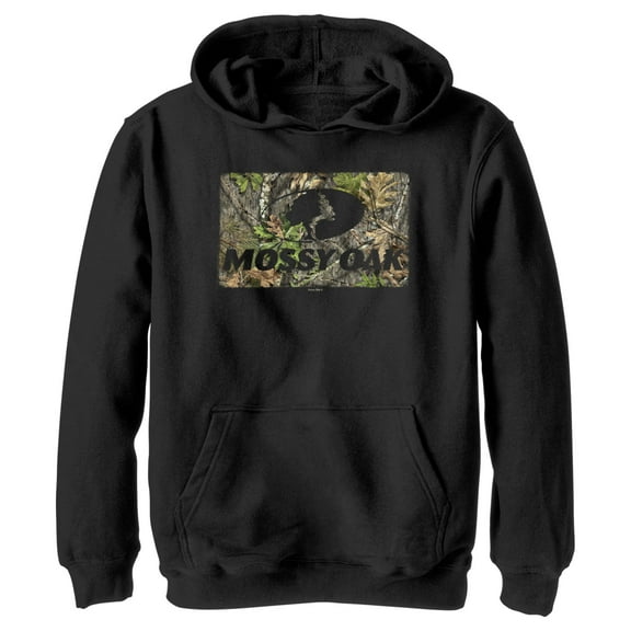 Boy's Mossy Oak Black In the Woods Logo  Pull Over Hoodie Black Medium