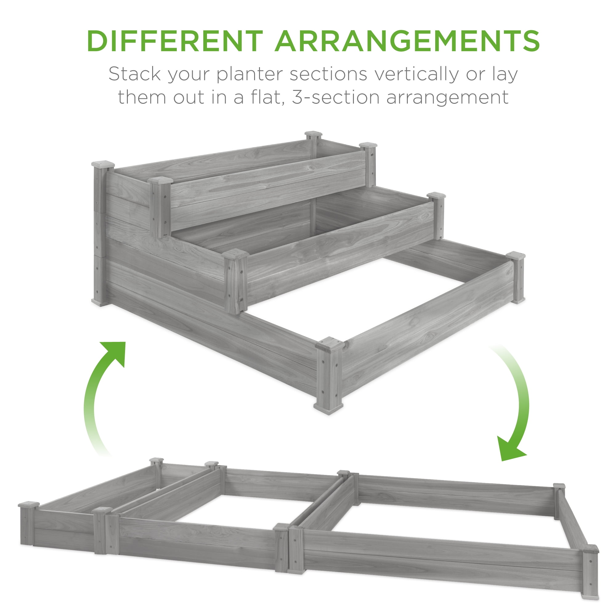 Best Choice Products 3-Tier Fir Wood Raised Garden Bed Planter for Plants, Vegetables, Outdoor Gardening - Gray