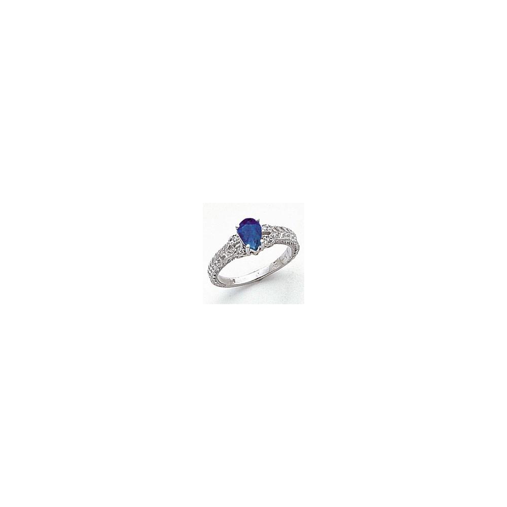 14k White Gold 7x5mm Pear Sapphire A Real Diamond ring