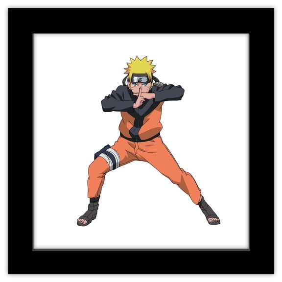 Gallery Pops Naruto Shippuden - Naruto Uzumaki Fighting Pose Wall Art, Black Framed Version, 12" x 12"