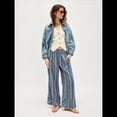 thumbnail image 4 of Pantalones de Rayas para Mujer, Cintura Alta, Pierna , Algodón y , Moda Playera, Cintura Elástica, Pantalones Casuales Sueltos. Azul M, 4 of 7