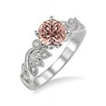 thumbnail image 2 of Limited Time Sale 1.25 Carat Round cut Morganite and Diamond Flower leaf shape Engagement Ring for Women in 10k White Gold Plating, 2 of 2