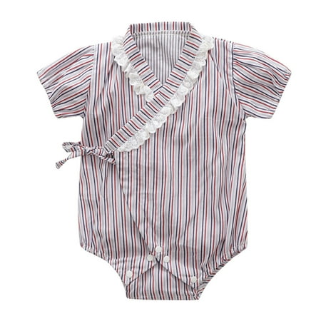 

Baby Boy Girl Short Sleeve Floral Kimono Romper Jumpsuit Clothes For 6-9 Months