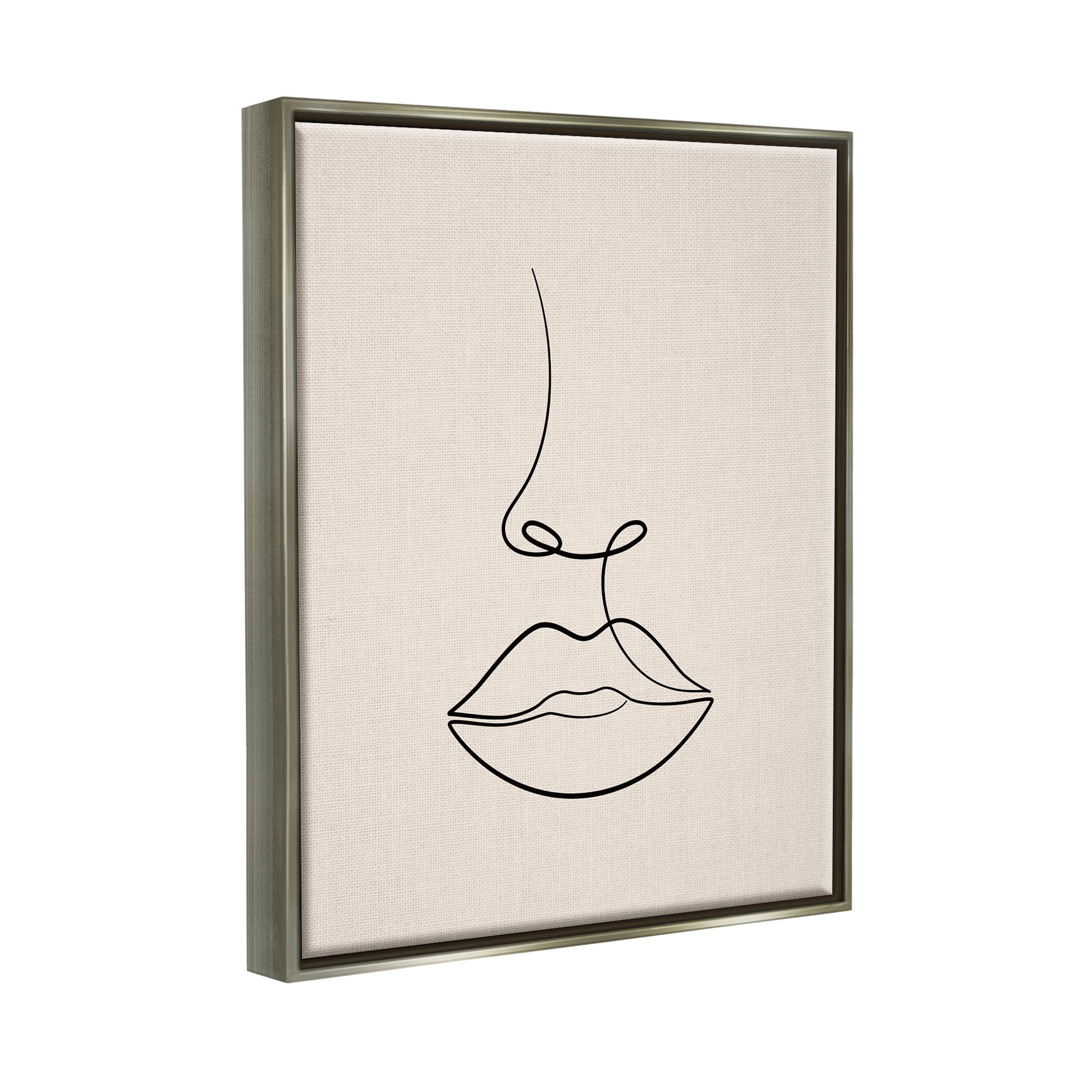 Stupell Industries Minimal Female Face Line Doodle Graphic Art Luster Gray Floating Framed Canvas Print Wall Art, Design by JJ Design House LLC