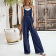 thumbnail image 3 of 2DXuixsh Rompers for Women Women's Solid Color Buttoned Strap Jumpsuit Sleeveless Pantsuit Romper Wide Leg Loose Jumpsuit Rompers Navy Size L, 3 of 8