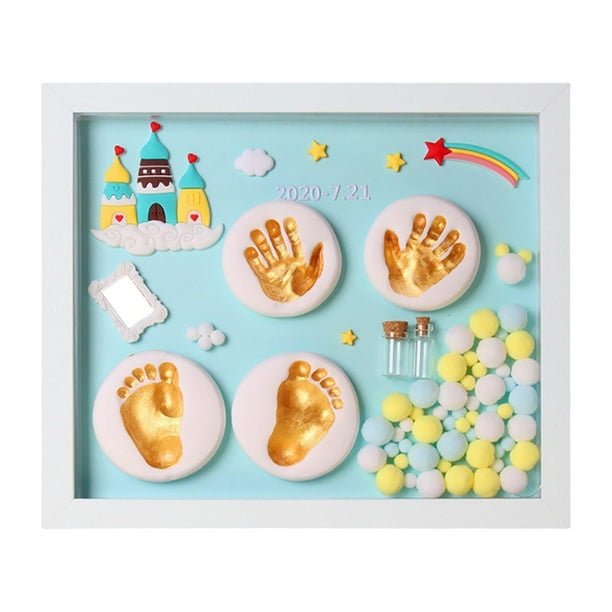 Marco de fotos para fotos de bebés Kit de huellas de pies y manos para el registro del bebé Nueva mamá Nueva Azul
