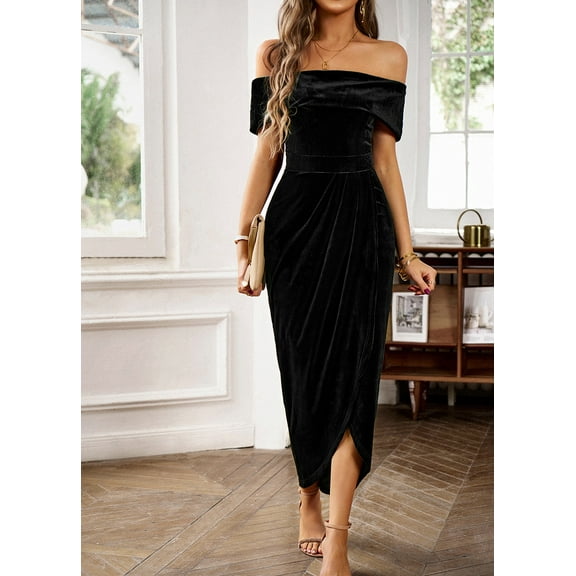 Holiday Party Outfits Cocktail Christmas Dresses Burgundy Velvet Womens Velvet Wrap Off The Shoulder Dress Sexy Slit Ruched Cocktail Dress Wedding Party Dresses