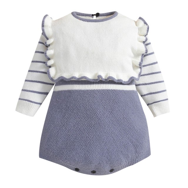 Gibobby Mamelucos para bebe niño Recién Nacido Bebé Niñas Imprimir Primavera Invierno Manga Larga De Punto Volantes Mono Suéter Ropa(Gris, 6-9 Meses)