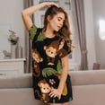 thumbnail image 3 of Honeii Monkeys Swinging from Palms Print Women's Loose Short Sleeve Nightgown, Soft Cotton Sleepwear, Comfy Loose Fit Pajama Dress for Sleep and Lounge, 3 of 6