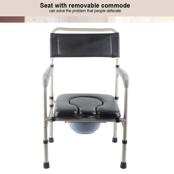 Chaise Commode pour Aînés avec Dossier en Éponge Épaissie et Toilette Amovible, Réglage de Hauteur à 5 Niveaux 10 cm pour Salle de Bain et Chevet