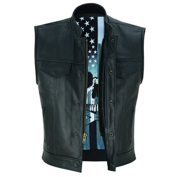 Daniel Smart S to 8XL Leather Motorcycle Vest Cowhide Biker Vest for Men with Unique Skull Design lining