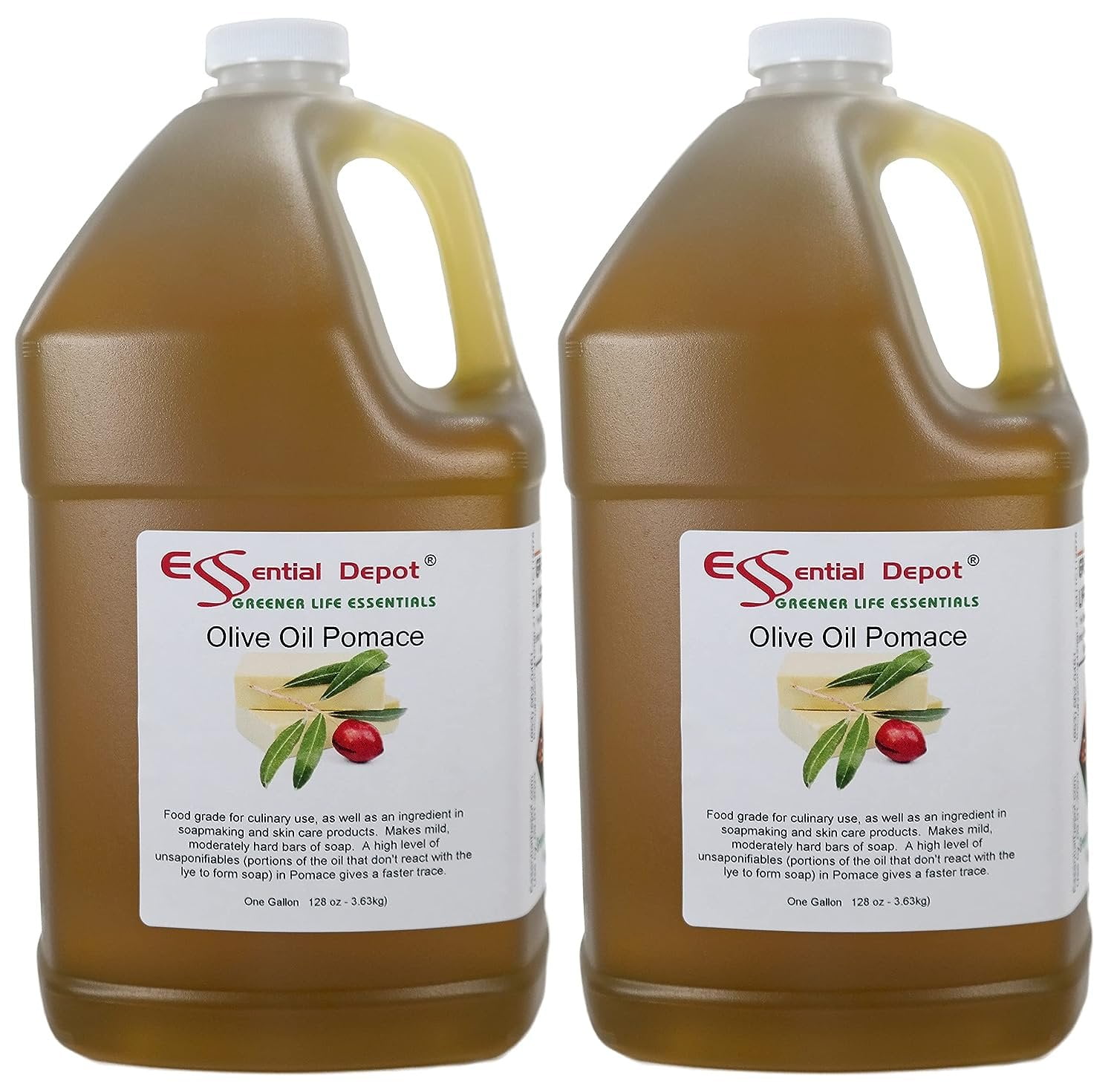 Olive Oil - Pomace Grade - Food Grade - 2 Gallons 256 oz - 2 x 1 Gallon Containers - safety sealed HDPE container with resealable cap
