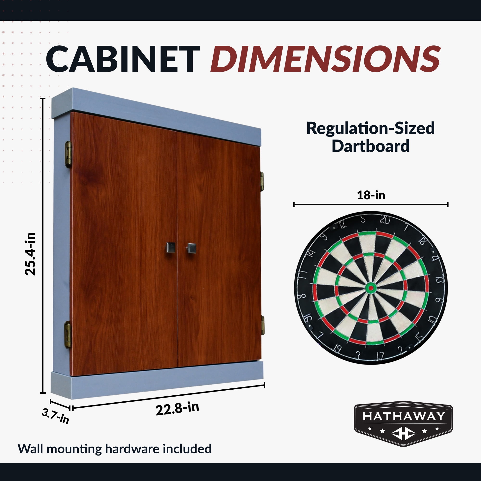 Hathaway Geneva Dartboard Cabinet with Integrated Lighting, Grain/Black/Gray