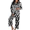 thumbnail image 2 of Womens Halloween Pajamas Casual Full Theme Cute Printed 2 Pc Long Sleeve Pocket Button Down Lapel Shirts Loose Pants Cozy Fall Winter Nightwear Silk Relaxation Women's Loungewear Sets Black L, 2 of 6