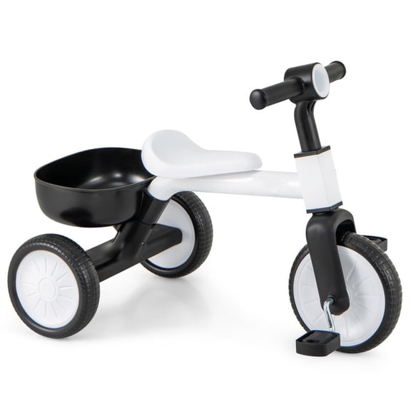 Redsmile Toddler Tricycle for 2-4 Year Olds, Convertible Trike with 86 Degree Limited Steering and Storage Basket, Kids First Trike, White