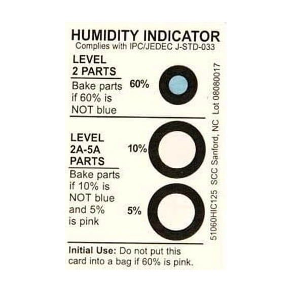 Scs Humidity Indicator,3 x 2 In. Card,PK125 51060HIC125