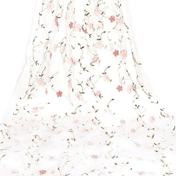 2 Yards Flower Tulle Fabric Mesh Lace Fabric 51 Inch Wide Embroidery Lace Fabrics Floral Applique Fabrics White Netting Fabric DIY