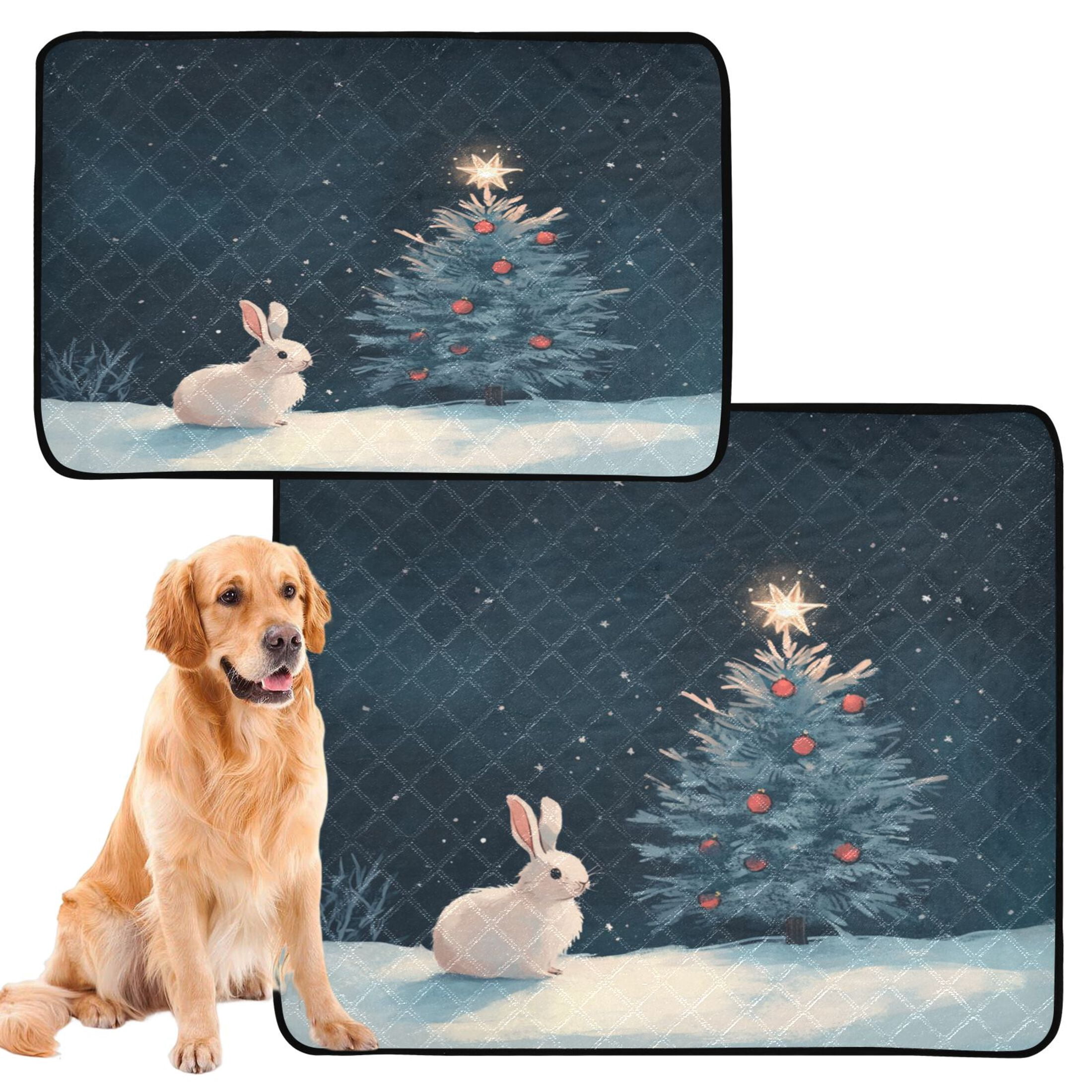 Qxltty Christmas Tree and A Rabbit Cat litter Pads Pet Set of 3 Diaper Mats Center Anti-leakage Layer Absorbent Soft and Comfortable