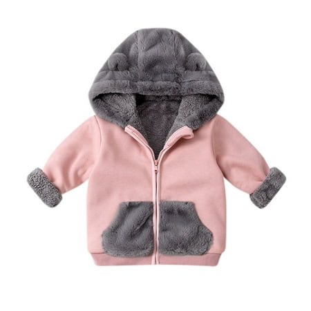 

BIZIZA Jacket for Toddler Zip Up Color Block Hooded Fleece Long Sleeve Tops Pockets 1-6Y Chlid Baby Pink 130