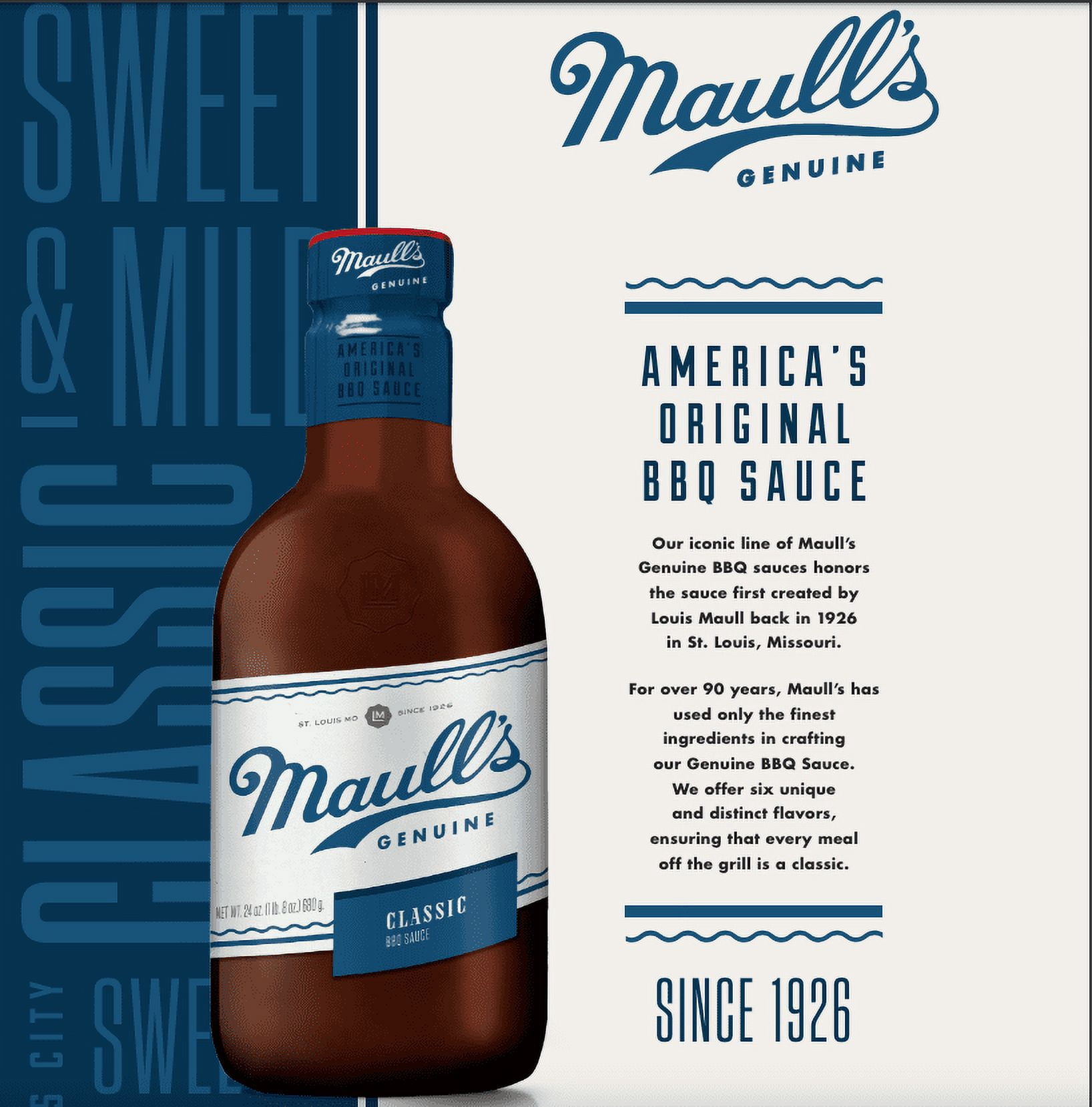 Maull's Classic BBQ Sauce Oldest Sauce In America 18 oz Bottle Original (Pack of 2)