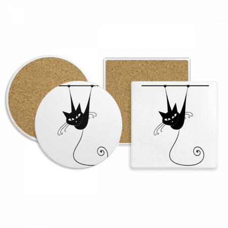

Climb Rail Black Cat Halloween Animal Coaster Cup Mug Holder Absorbent Stone Cork Base Set
