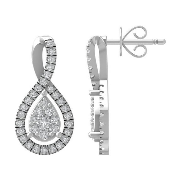 ARAIYA 10K White Gold Round Diamond Drop Stud Earrings (1/2 cttw, I2-I3 Clarity, I-J Color)