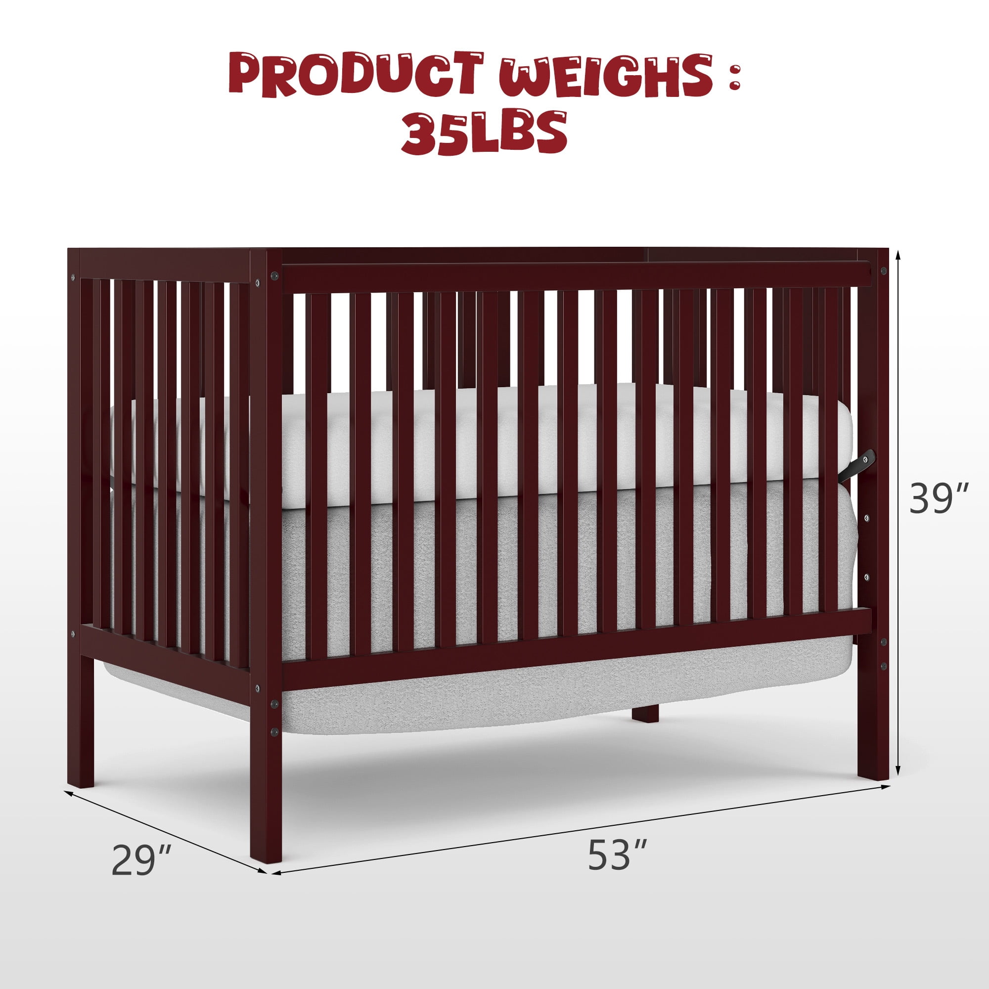 Baby Convertible Crib 5-In-1, New Zealand Pinewood Baby Bed, Crib With 3 Height Adjustment, Non-Toxic Finish, No Conversion Kit Included, Espresso