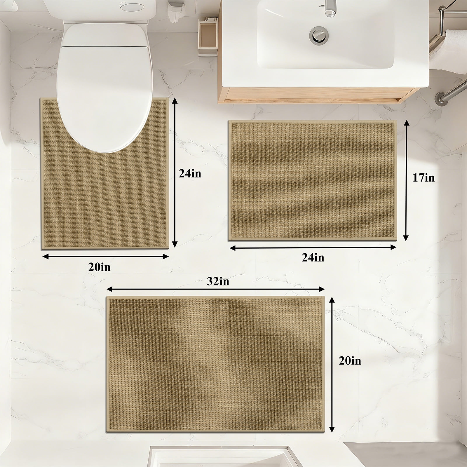 Bathroom Rugs Sets 3 Piece, Washable, Super Absorbent Bath Mat for Bathroom