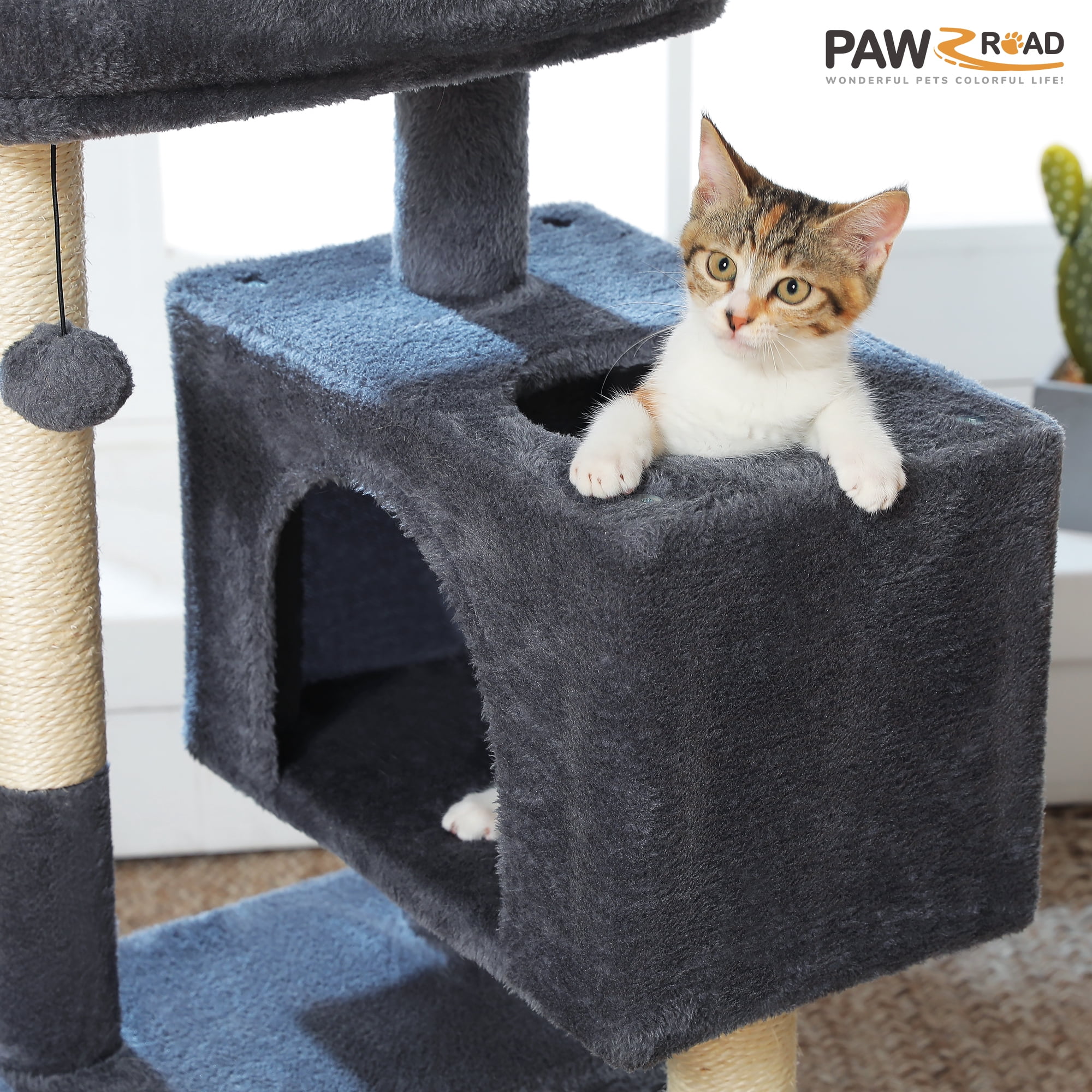 PAWZ Road 31.5" Modern Cat Tree Tower with Dual Large Condos for Kitten ＆ Medium Size Cat Dark Gray