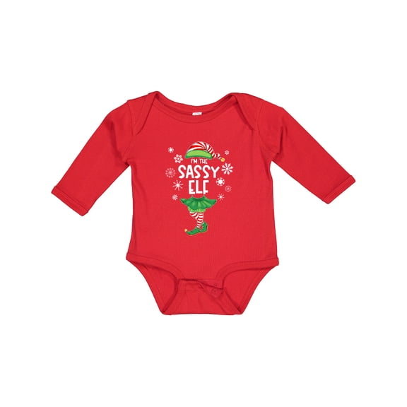 Inktastic Funny Christmas I'm the Sassy Elf with Shoes and Hat Boys or Girls Long Sleeve Baby Bodysuit