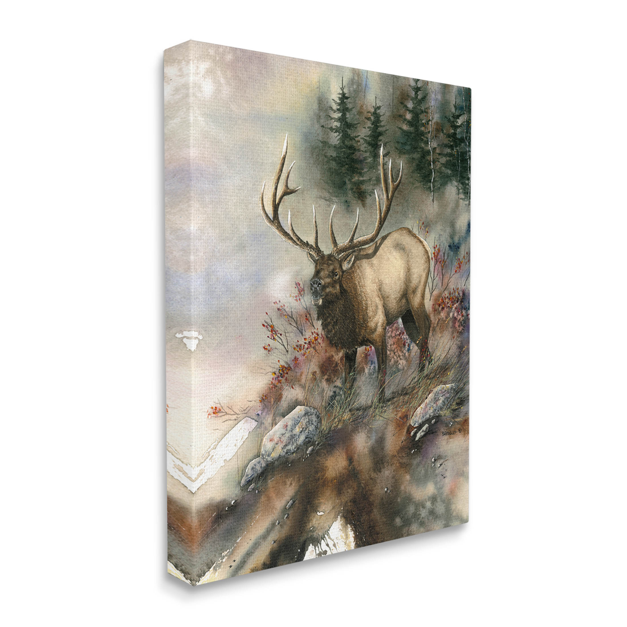 Elk Woodland Slope Clearing Animals & Insects Graphic Art Gallery Wrapped Canvas Print Wall Art