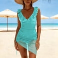thumbnail image 4 of CHGBMOK Womens One Piece Swimsuits Sexy V Neck Sleeveless Backless Ruffles Suits Mesh Fitted Side Slit Swimwear, 4 of 7