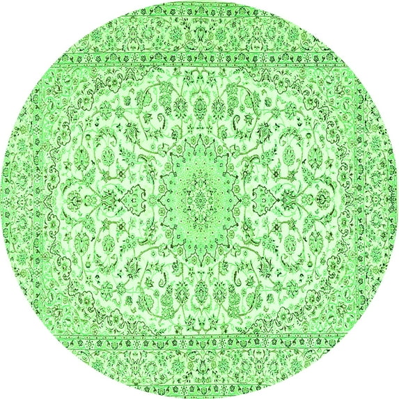 Ahgly Company Indoor Round Medallion Green Traditional Area Rugs, 5' Round