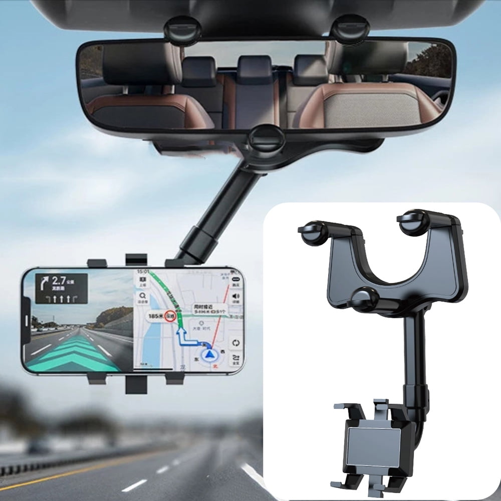 OBOSOE 1 Pack 360° Rearview Mirror Phone Holder for Car Mount Phone and GPS Holder Universal Rotating Adjustable Telescopic Car Phone Holder