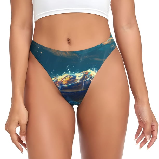 Balery Sunshine Underwater Sand Turtle Tangas de Algodón para Mujer con Estampado – Ropa Interior Sexy, Transpirable, G-string-Small
