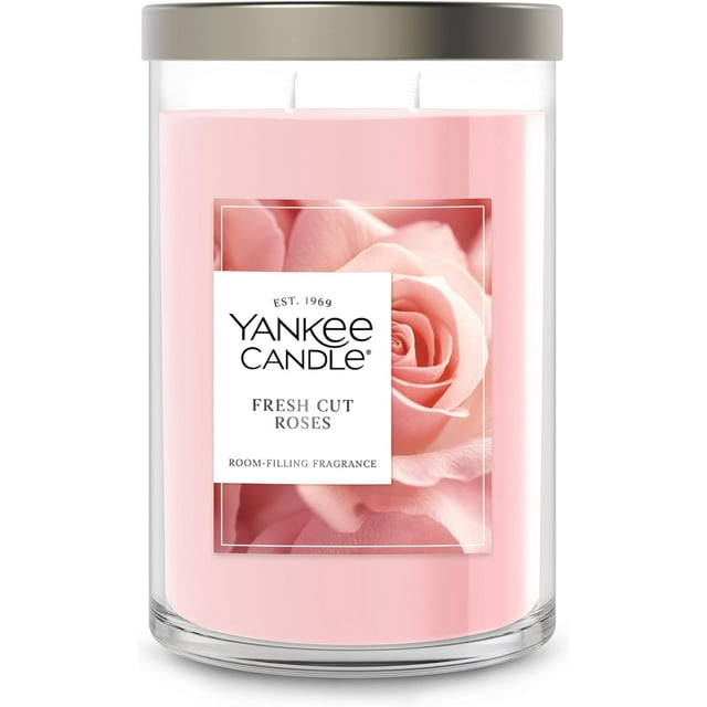Yankee Candle Fresh Cut Roses Scented, Signature 20oz Large Tumbler 2-Wick Candle, Over 60 Hours of Burn Time