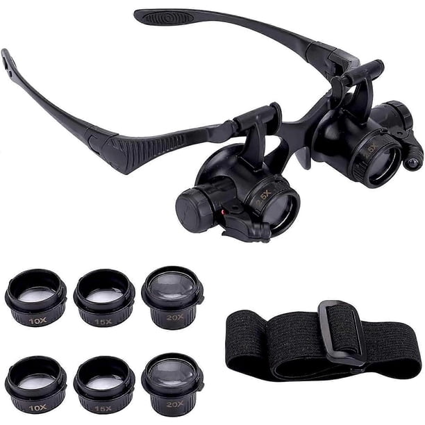 Magnifying Glass with 2 LED Lights, 4 Detachable Lenses, Head Mounted Magnifier, Hands Free Magnifier for Repair, Watch (2.5X 4X 6X 8X 10X 15X 20X 25X