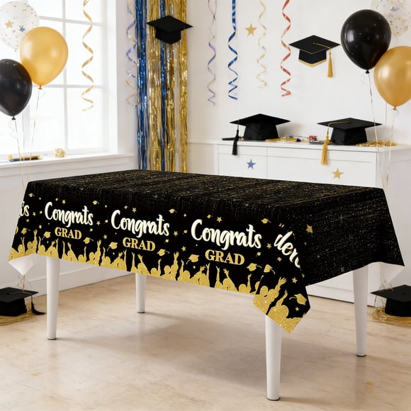 weibbin Graduation Plastic Tablecloth 108x54in for Class of 2026 Party, Disposable Cover
