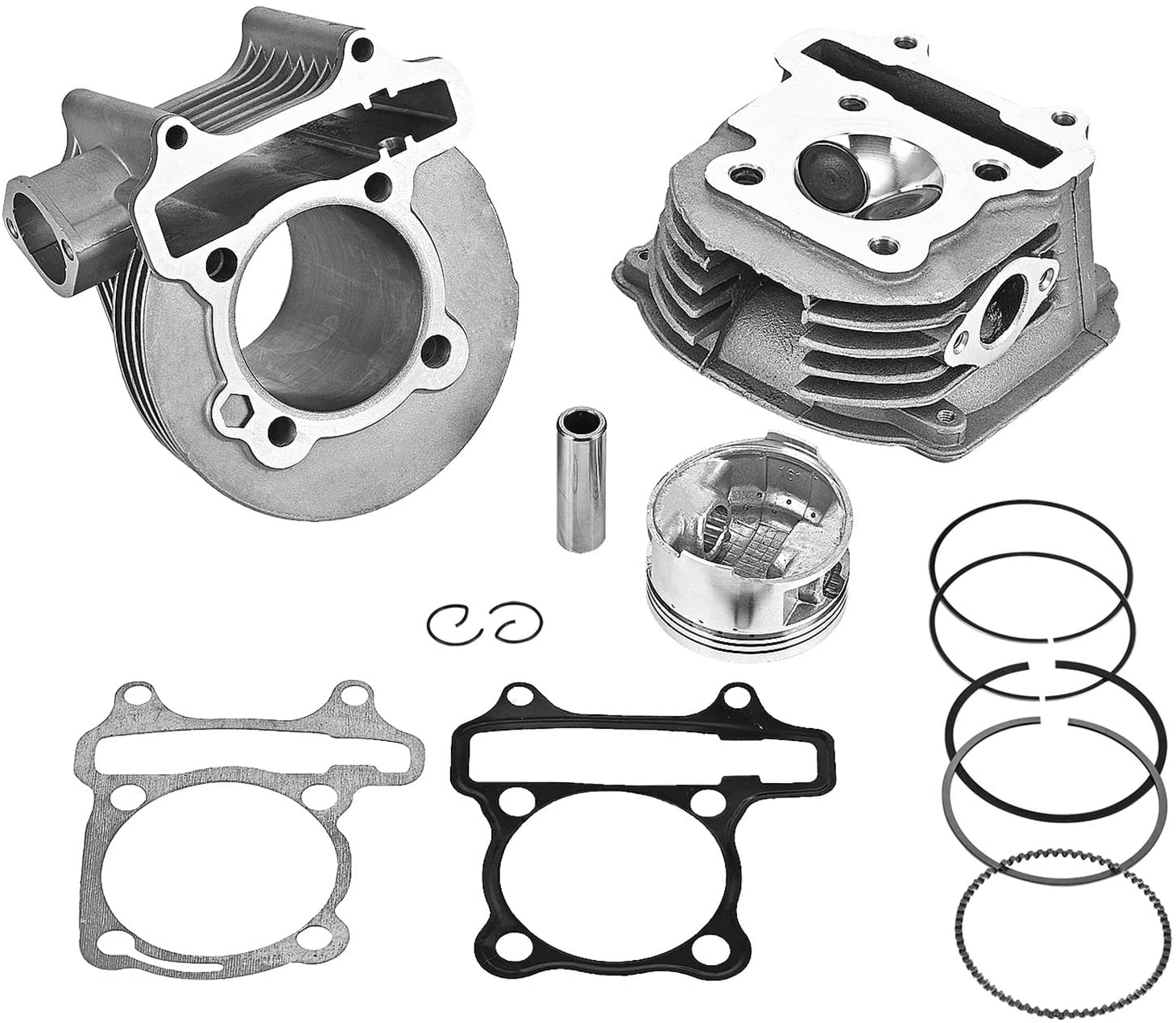 61mm Big Bore kits with Piston and Ring Assy for 152QMI 157QMJ Engine Chinese Scooter Moped ATV Go Kart Quad GY6 125cc/150cc Engine Upgrade to 180cc with Cylinder Head Valves and Rebuilt Kit 