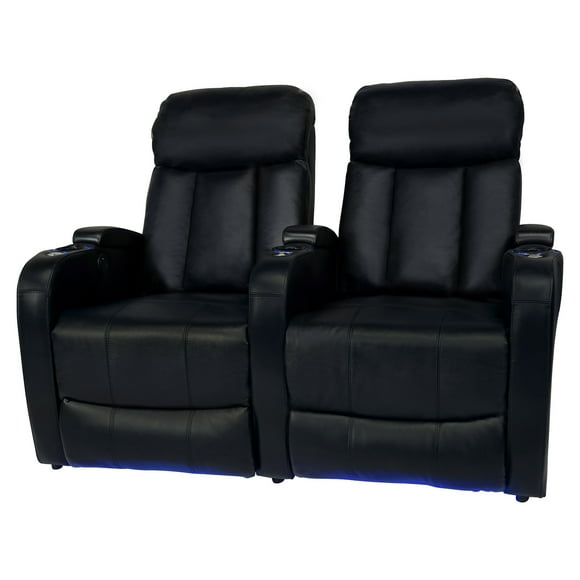 Valencia Pisa Black Top Grain Leather Power Home Theatre Seating - 2 seat