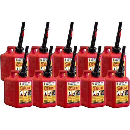 Midwest Can Company 1210 1 Gallon Gas Can Fuel Container Jugs & Spout 10 Pack