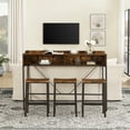 thumbnail image 3 of 4 Piece Bar Table Set with Power Outlet and LED Light, Counter Height Table with 3 Stools,Industrial Style Console Table Set for Living Room, Dining Room, Game Room,Brown, 3 of 13