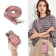 thumbnail image 5 of Crossbody Wallet Case for iPhone 13 Pro Max, Zipper Pocket Case with Card Holder, PU Leather Protective Cover Case with Kickstand Detachable Wrist Strap Lanyard for 6.7", Pink, 5 of 7