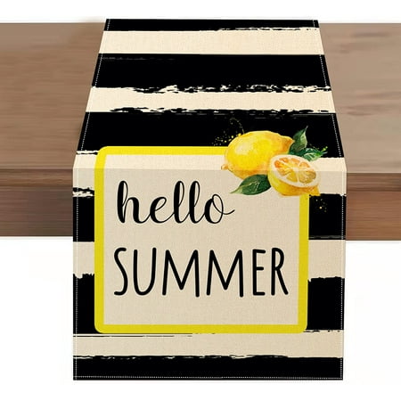 

Lemon Table Runner 13 x 72 Inches. Seasonal Spring Sunshine Decoration Linen Table Runners for Farmhouse Kitchen Dining Holiday Birthday Party (13” x 72”. Watercolor/Stripes)