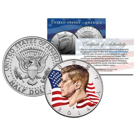 Colorized * FLOWING FLAG * 2014 JFK John F Kennedy Half Dollar U.S. Coin P Mint