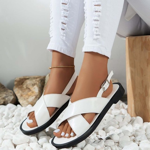 MKLEKYY Sandalias Con Plataforma de Mujer Verano Nuevas Sandalias Planas de Punta Abierta para Mujer Sandalias Estilo Romano Con Hebilla de Cinturón