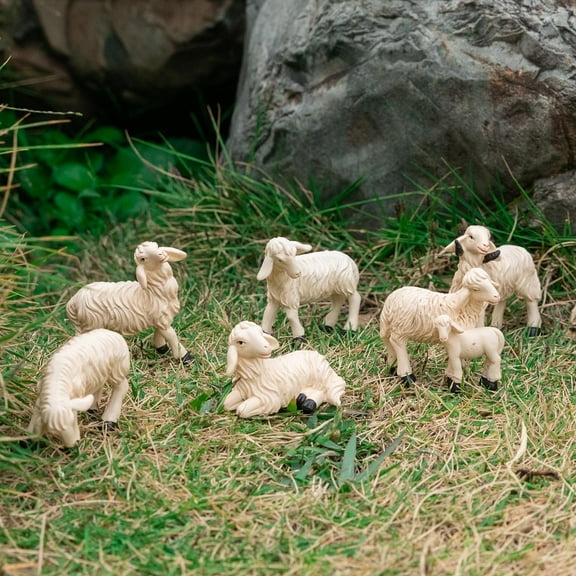 6Pce/Set Sheep Toys Dollhouse Miniature Figures Animal Toys Micro Landscape Figurines for Kids Birthday Gift Preschool Educational Sheep Photo Props
